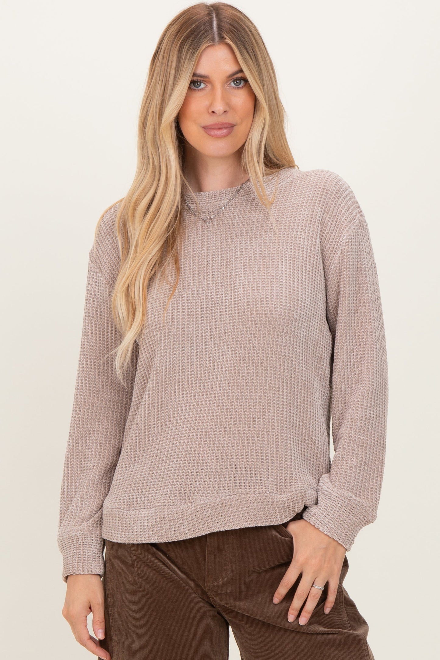 Beige Chenille Knit Maternity Sweater