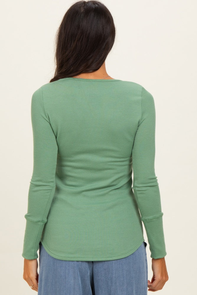 Avocado Ribbed Henley Top