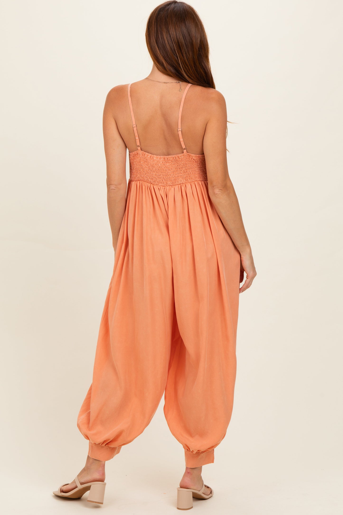 Apricot Mineral Wash Sleeveless V-Neck Jumpsuit