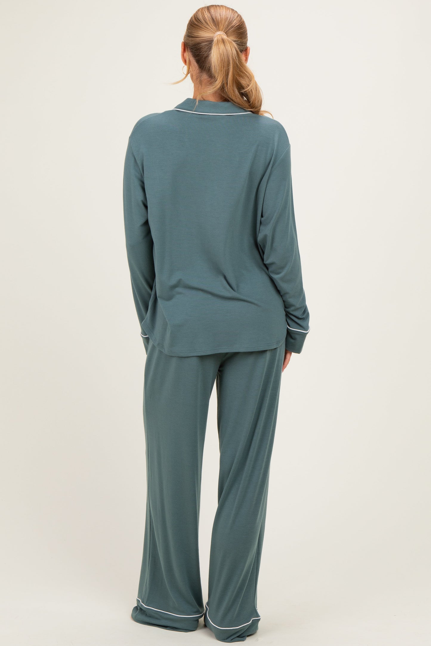 Ash Jade Button Down Top Wide Leg Pant Pajama Set