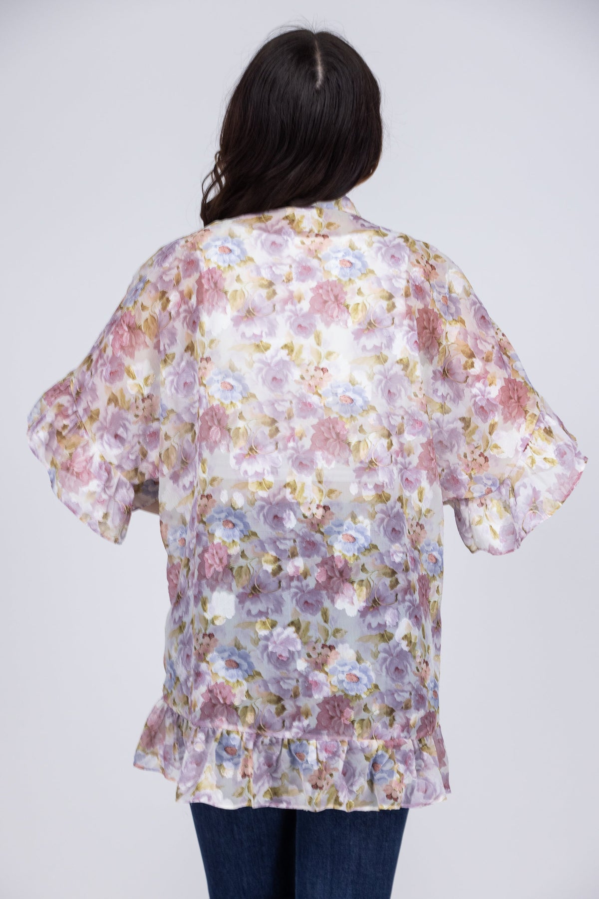 Paint The Town Women's Semi-Sheer Ruffled Kimono