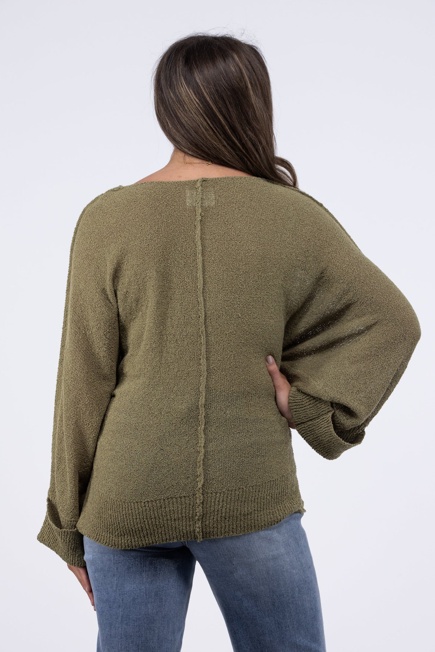 Simple Perfections Women's Round Neckline Cuffed Sleeve Sweater