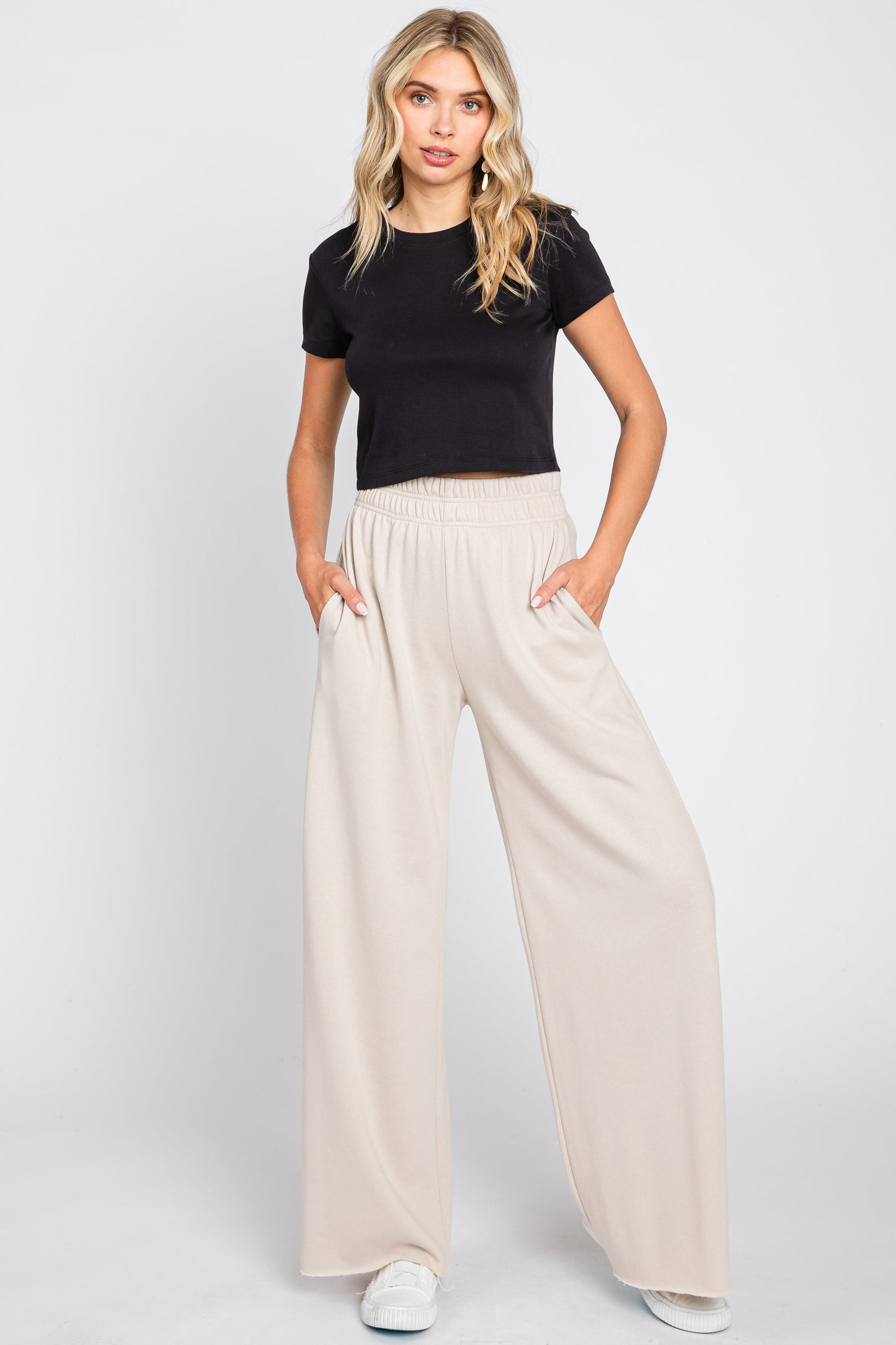 Beige Soft Fleece Wide Leg Maternity Lounge Pants