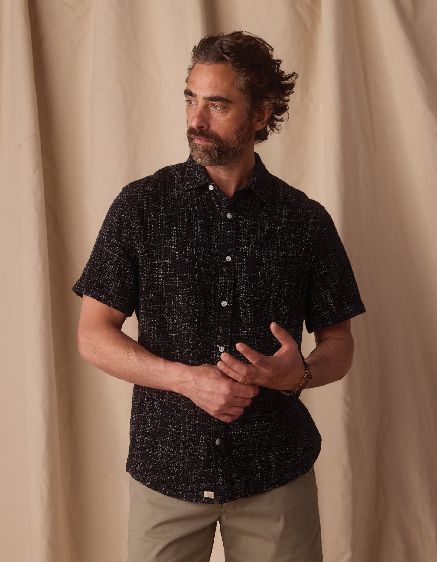Freshwater Short Sleeve Button Up Shirt in Ocean Black