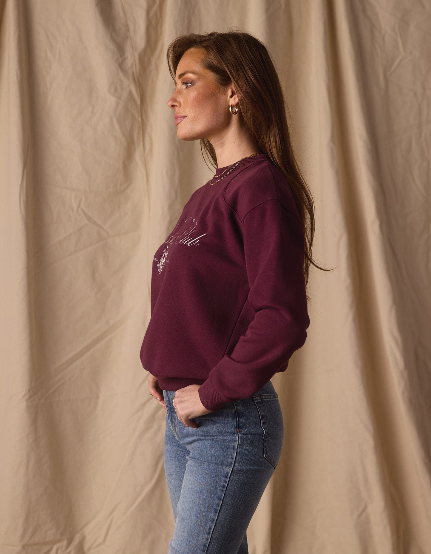 Normal Fleece Graphic Crewneck in Port Wine