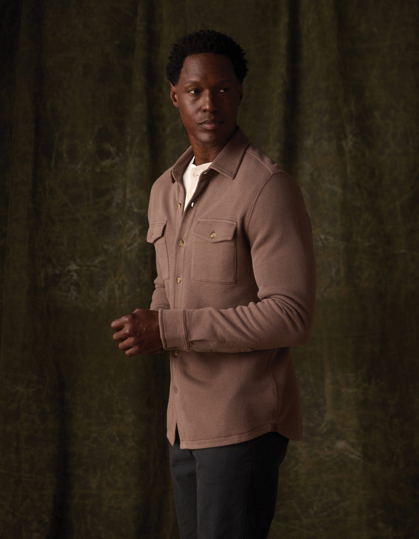 Looped Terry Button Up in Cedar
