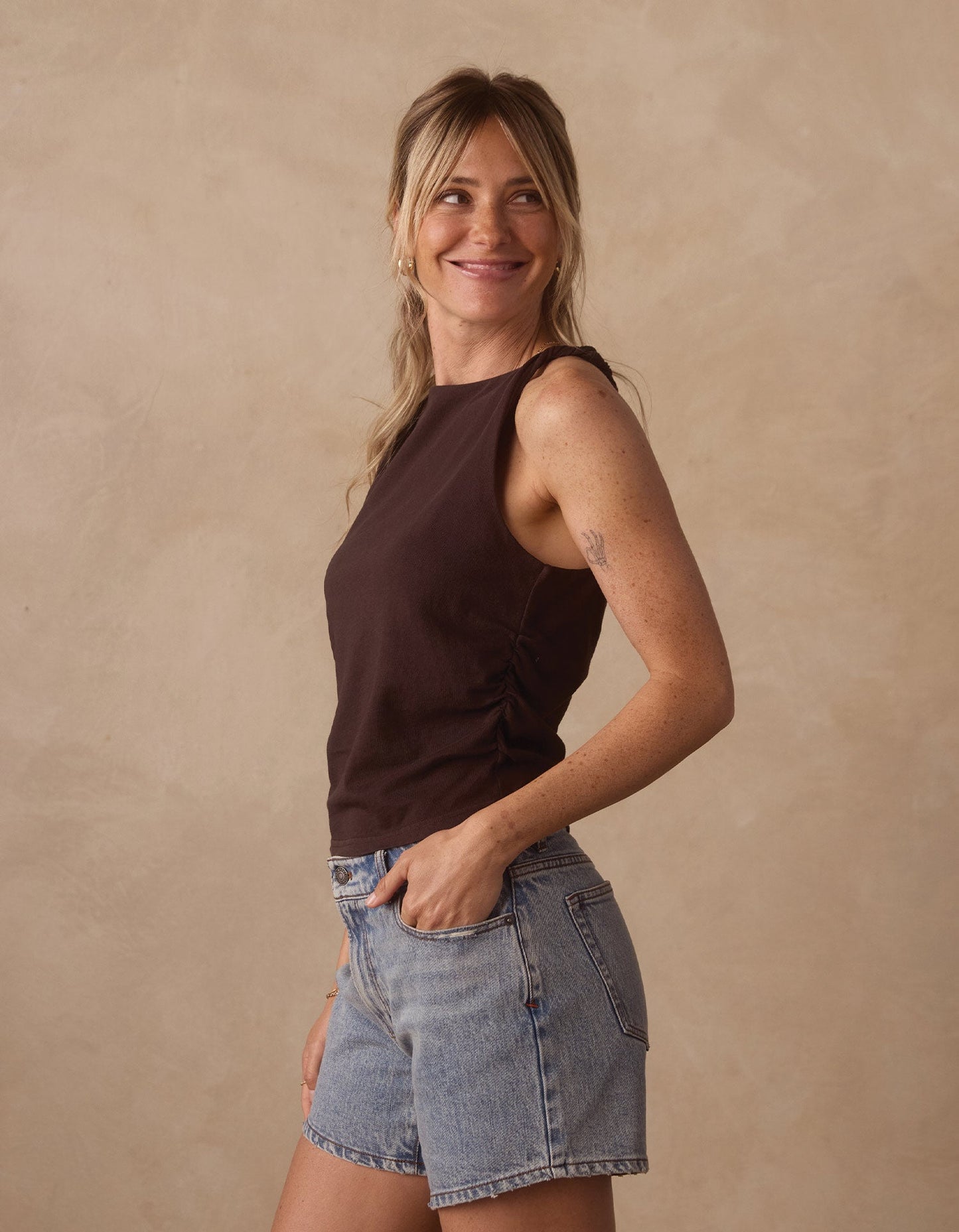 Normal Jersey Draped Tank in Umber