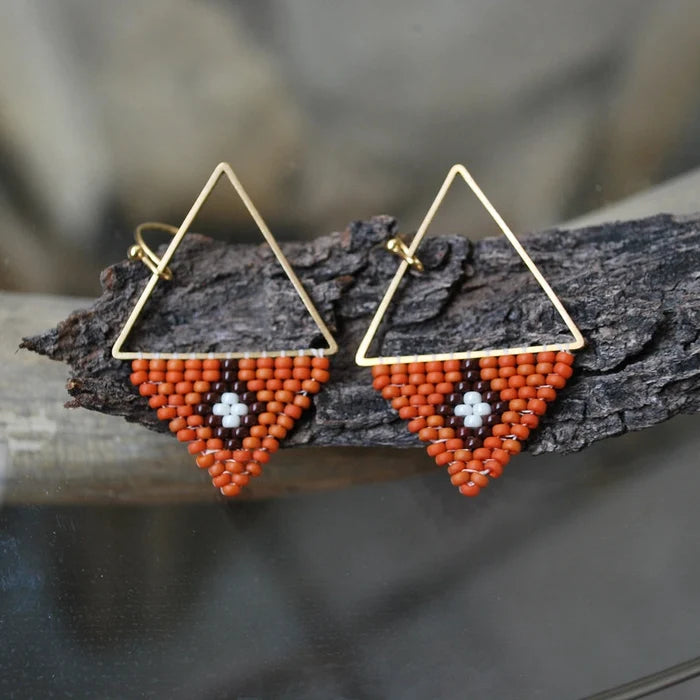 Orange + Brown Triangle Earrings