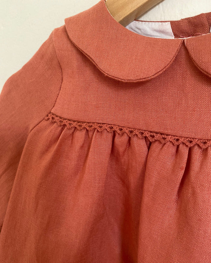 Pretty Wild Kids Bella Long Sleeve Dress - Coral Linen