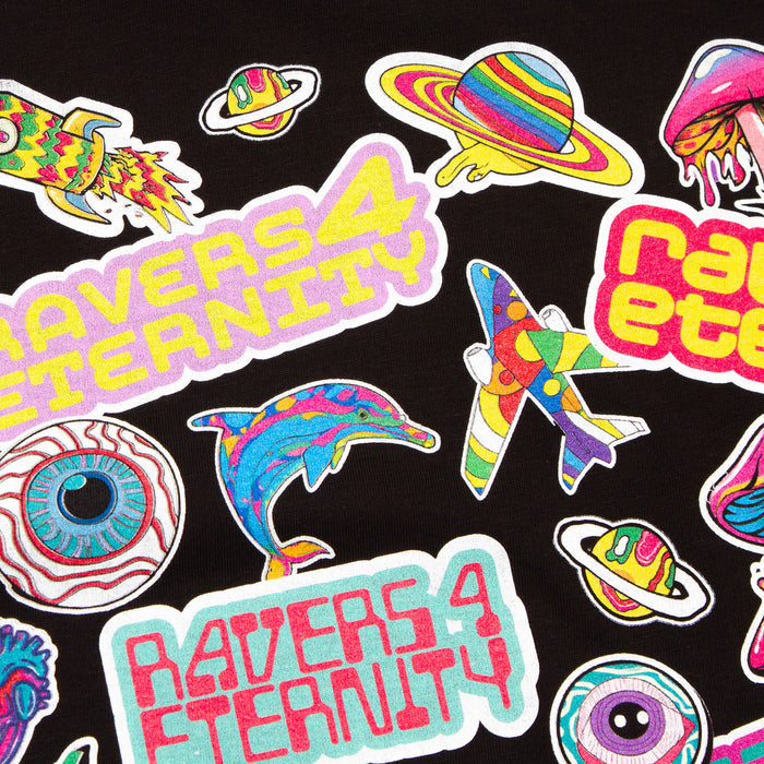 Ravers 4 Eternity Stickers Front Print - Tshirt - Black