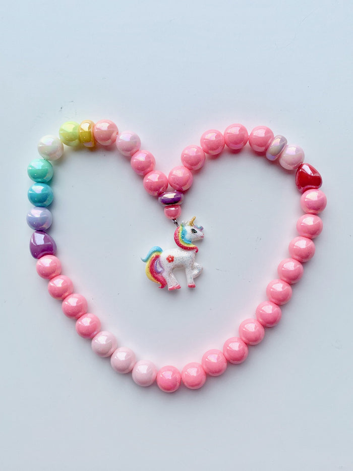Red Bobble Rainbow Unicorn Necklace