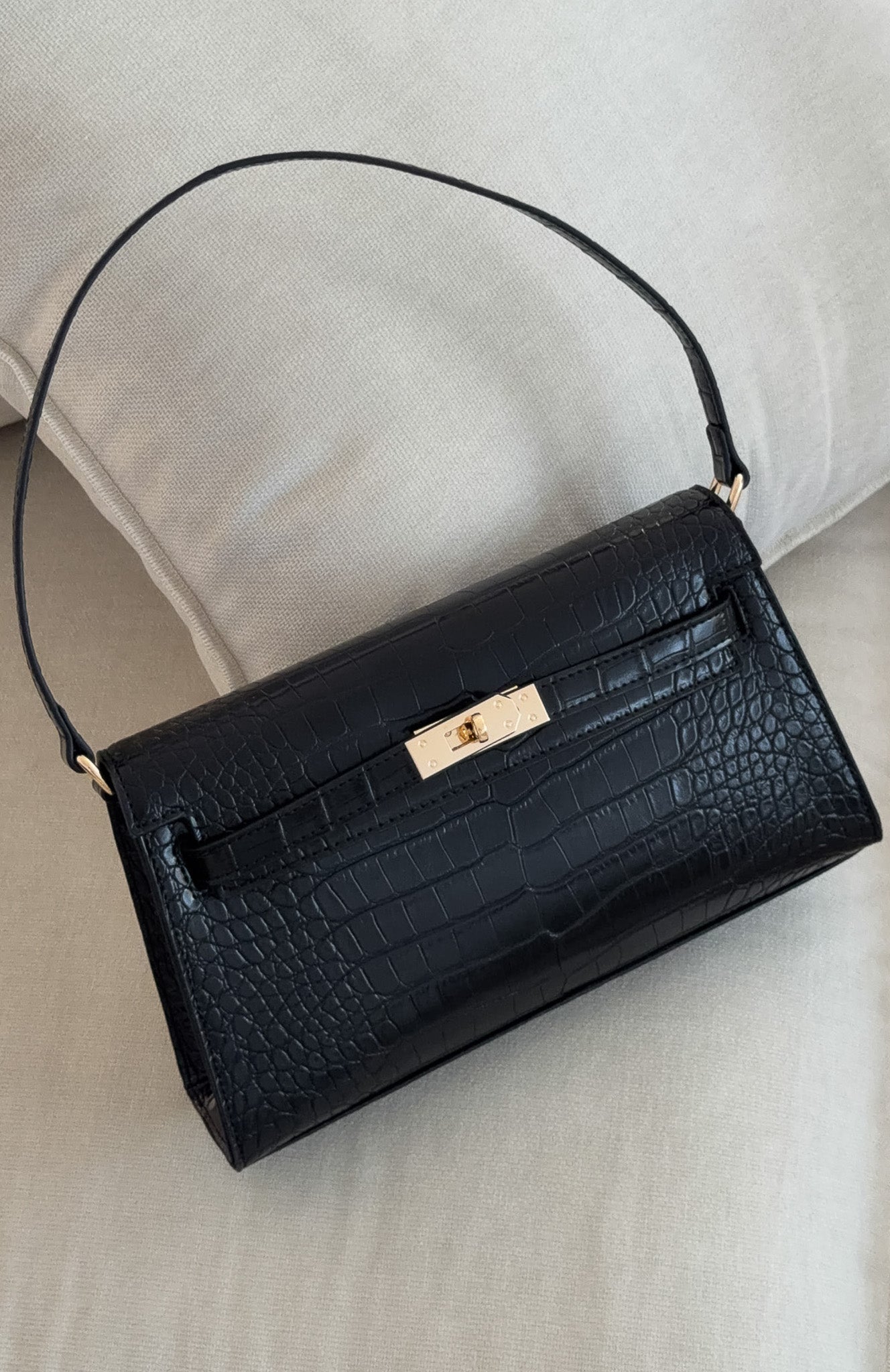 Jesse Shoulder Bag Black Faux Croc