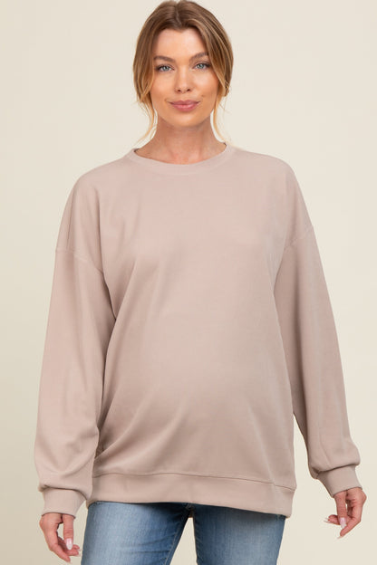 Beige Drop Shoulder Maternity Sweatshirt