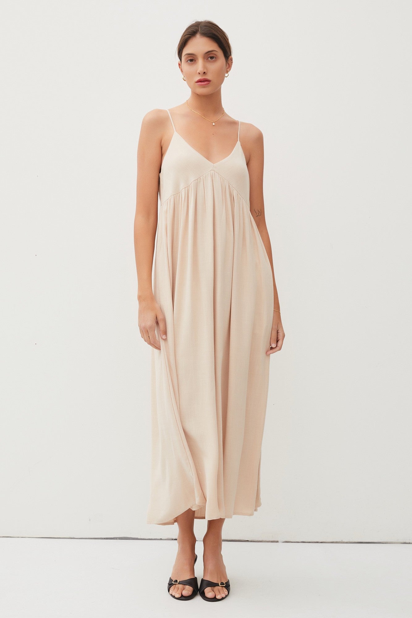 Beige Flowy Maternity Maxi Dress