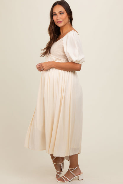 Beige Short Sleeve Knit Top Maternity Dress