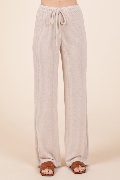 Beige Rib Knit Tank and Pant Set