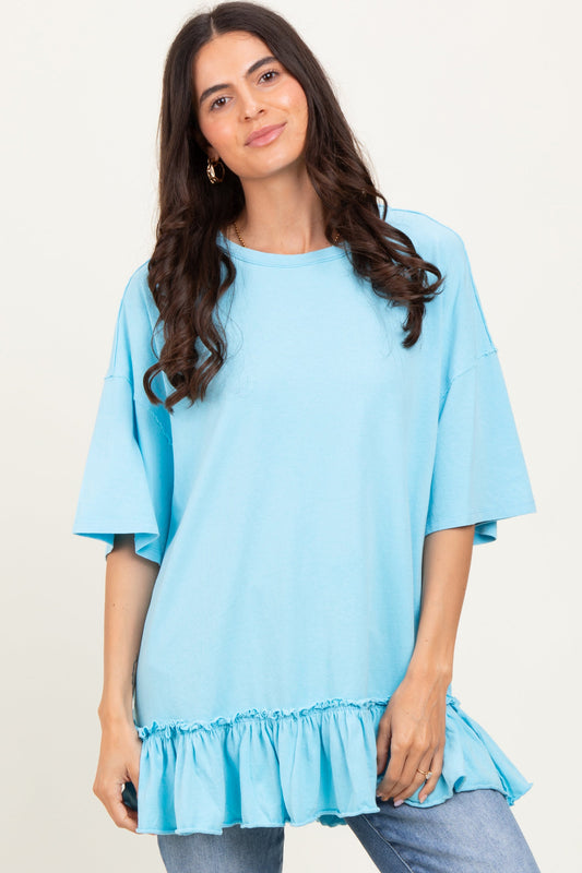 Aqua Relaxed Ruffled Tunic Top