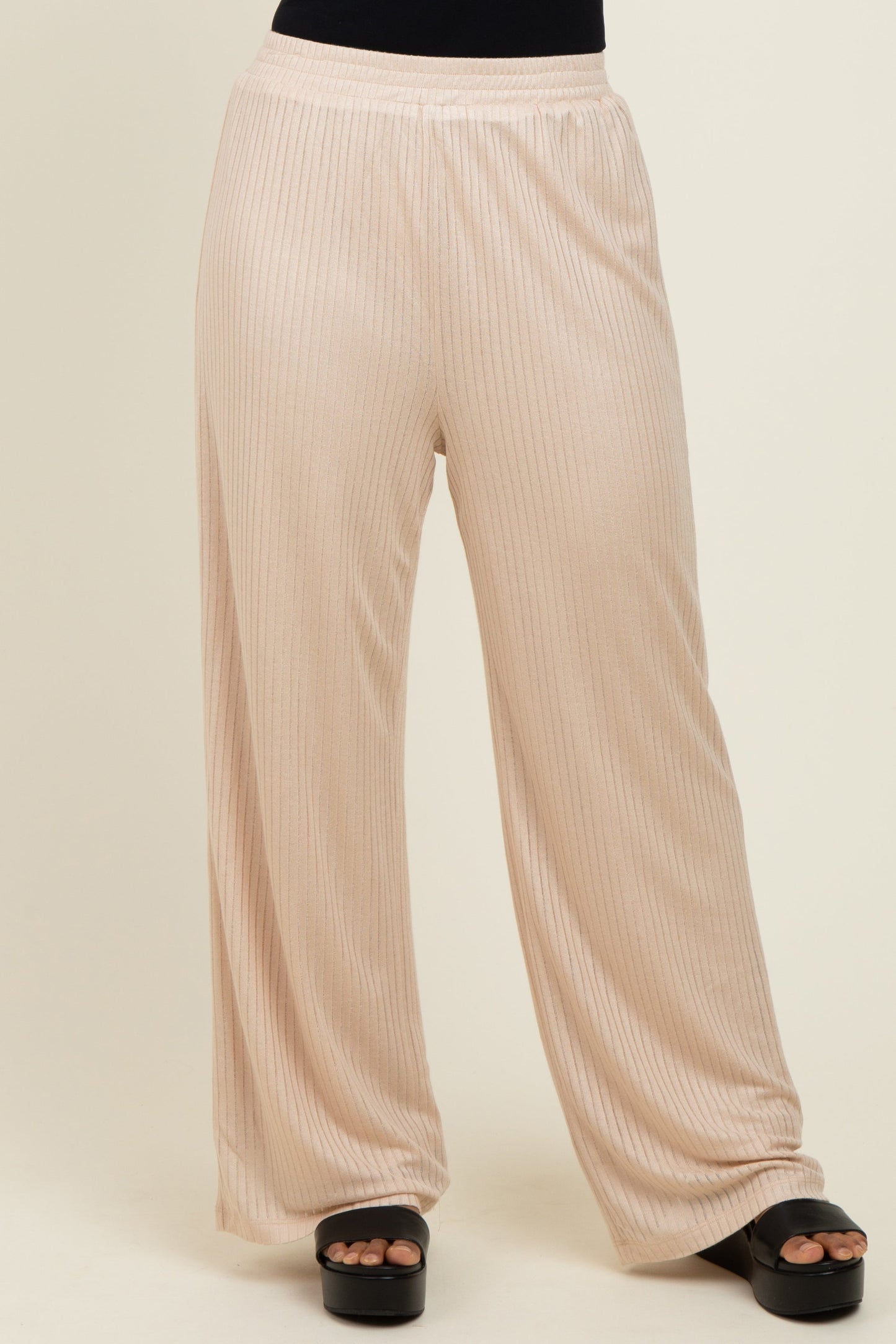 Beige Ribbed Side Pocket Lounge Pants