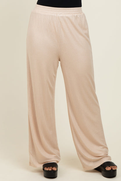 Beige Ribbed Side Pocket Lounge Pants