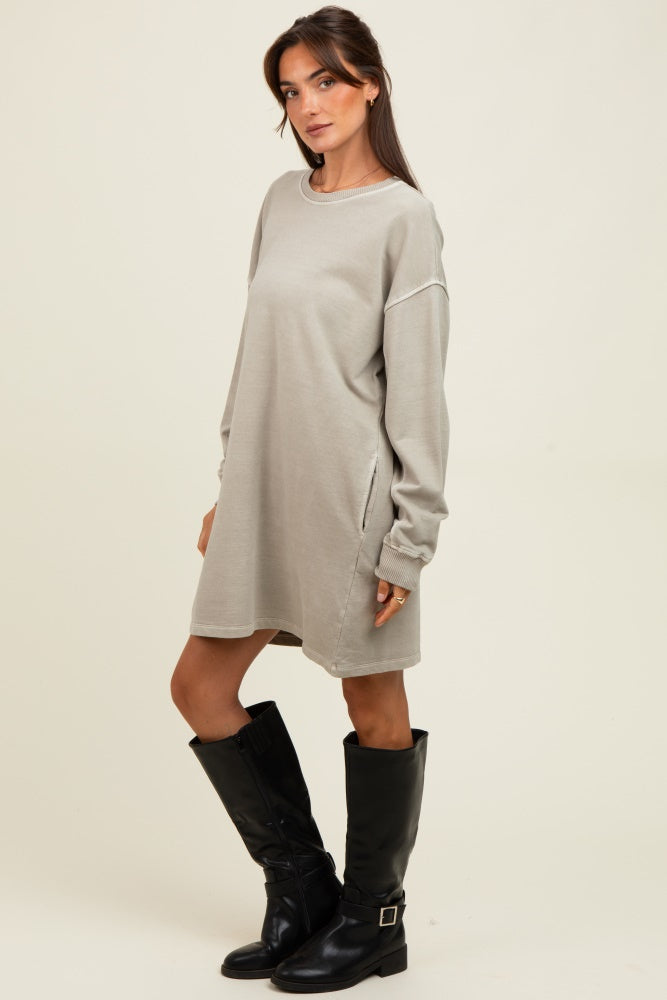 Beige Oversized Long Sleeve T-Shirt Dress