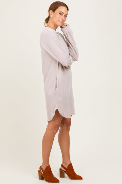 Beige Rib Knit Long Sleeve Dress