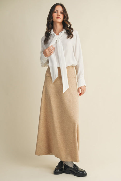 Beige Ribbed Maxi Skirt