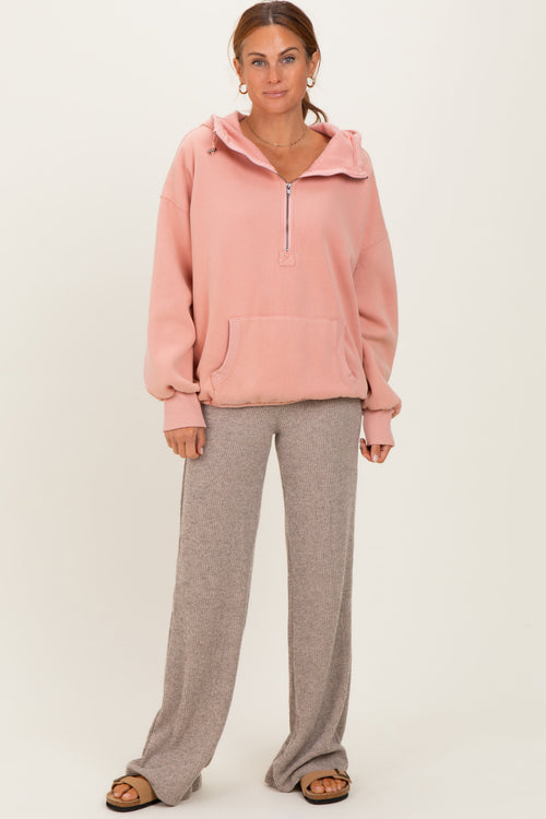 Beige Brushed Knit Flare Leg Pants