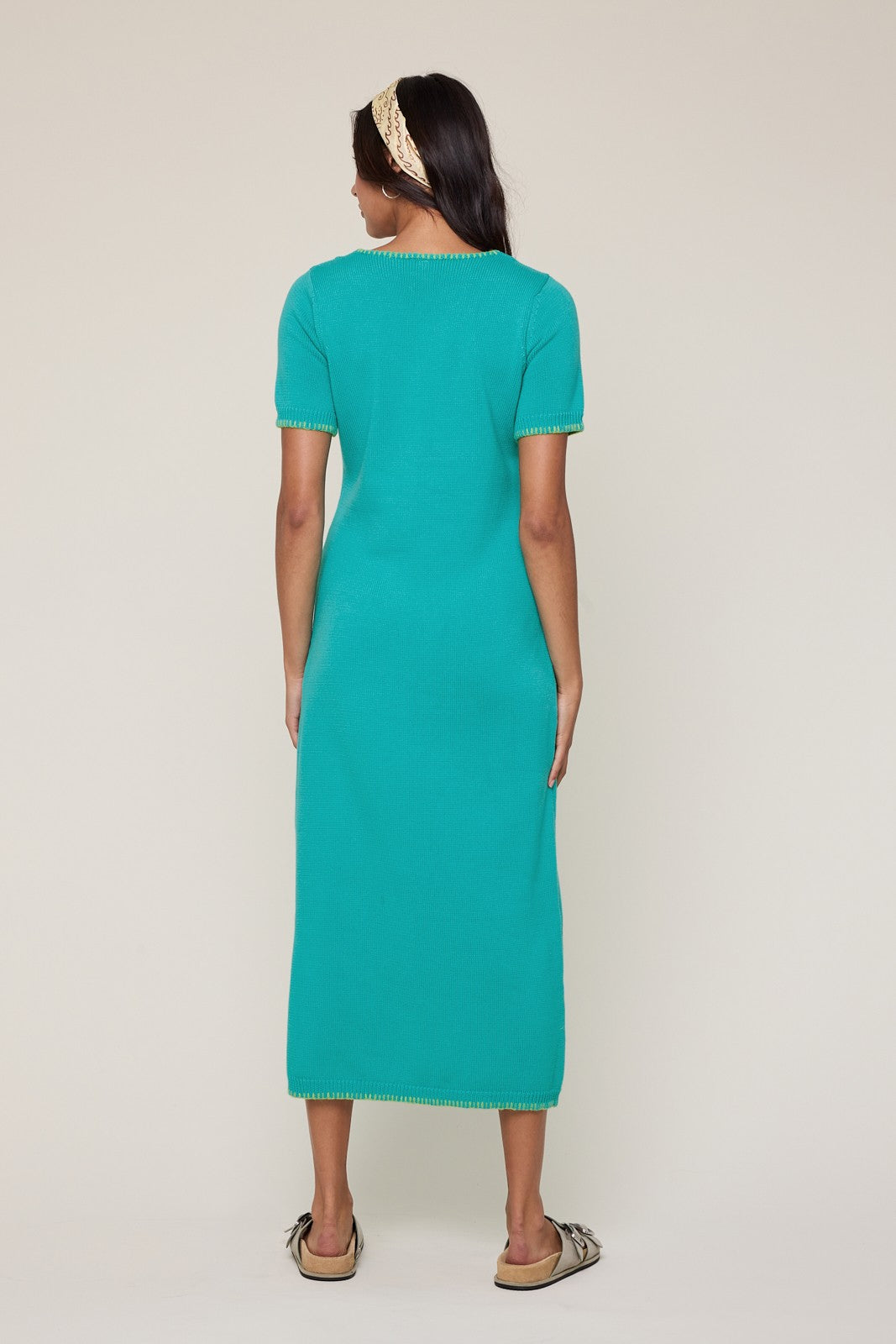 Aqua Knit Contrast Stitch Detail Midi Dress