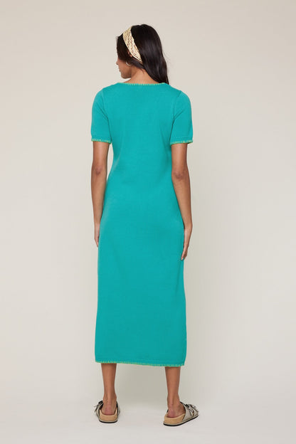 Aqua Knit Contrast Stitch Detail Midi Dress