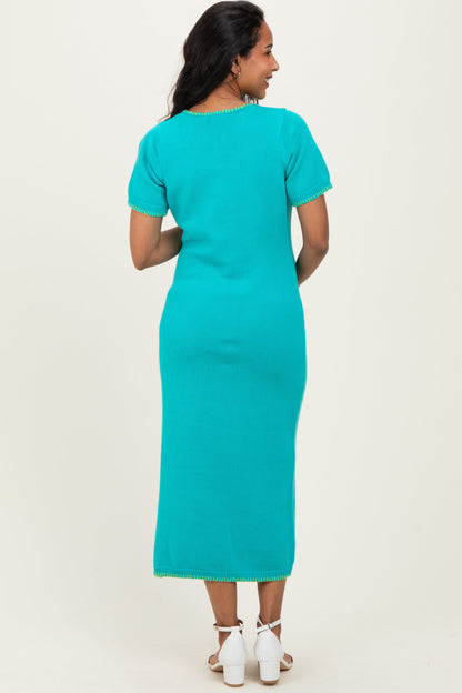 Aqua Knit Contrast Stitch Detail Maternity Midi Dress