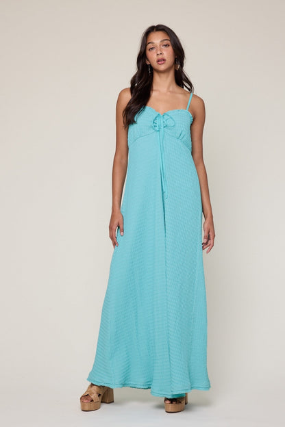 Aqua Knit Contrast Stitch Detail Midi Dress