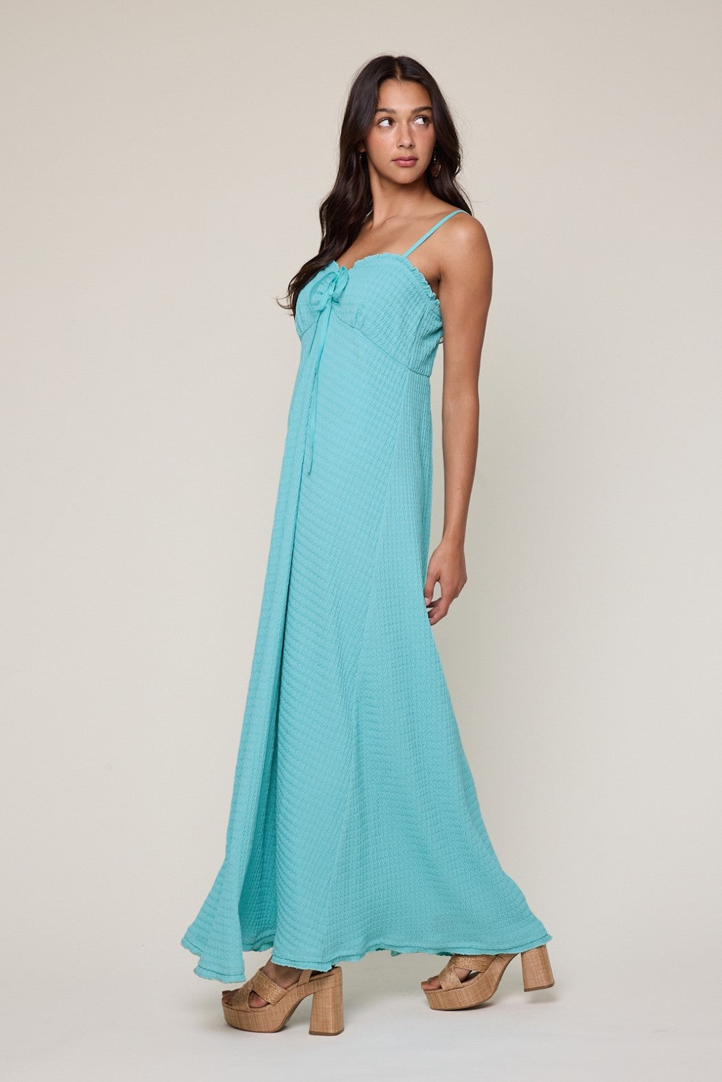 Aqua Knit Contrast Stitch Detail Midi Dress