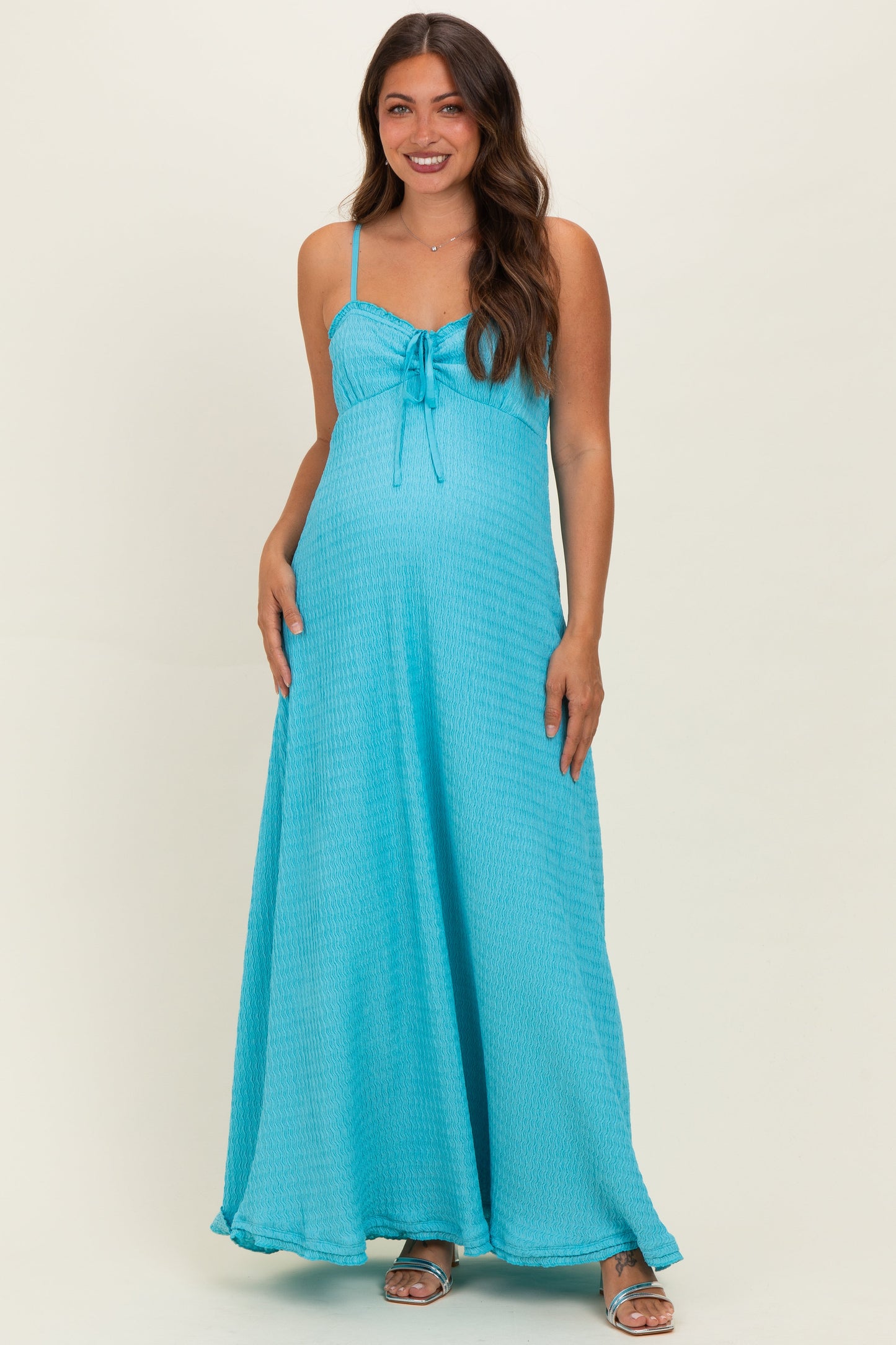 Aqua Knit Contrast Stitch Detail Maternity Midi Dress