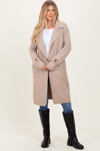 Beige Knit Long Sweater Coat