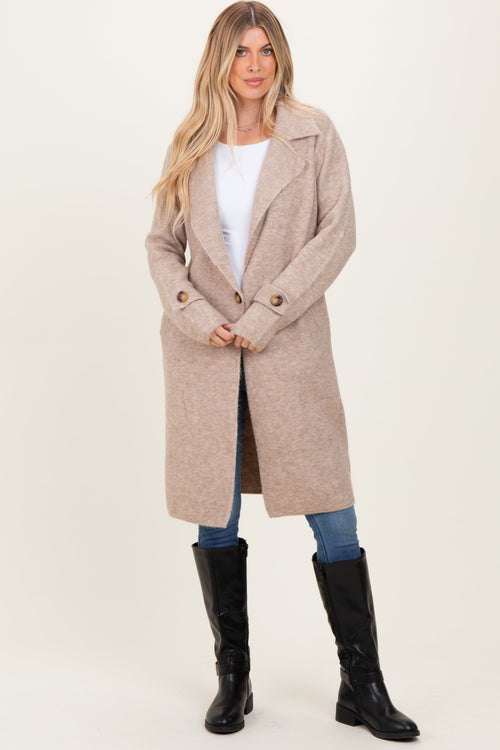 Beige Knit Long Sweater Coat