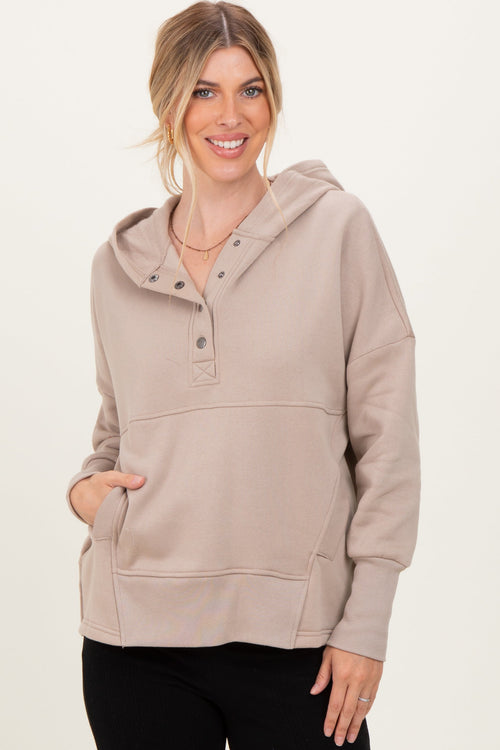 Beige Fleece Snap Button Hoodie