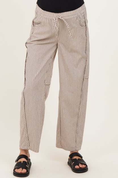 Beige Striped Barrel Maternity Pants
