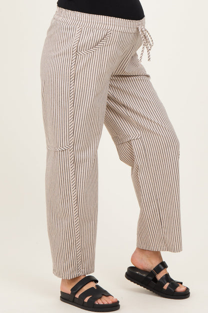 Beige Striped Barrel Maternity Pants