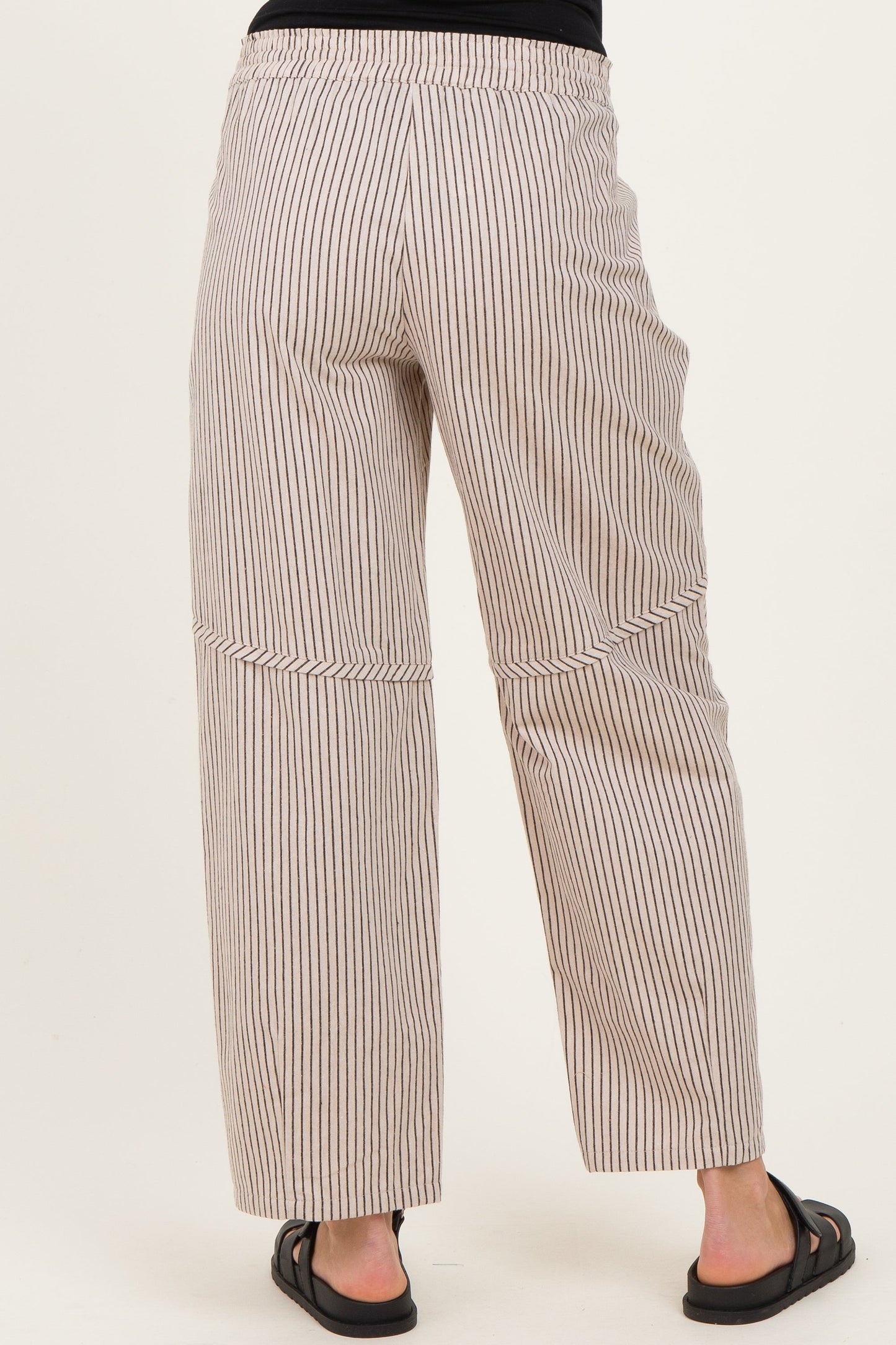Beige Striped Barrel Maternity Pants