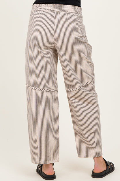 Beige Striped Barrel Maternity Pants