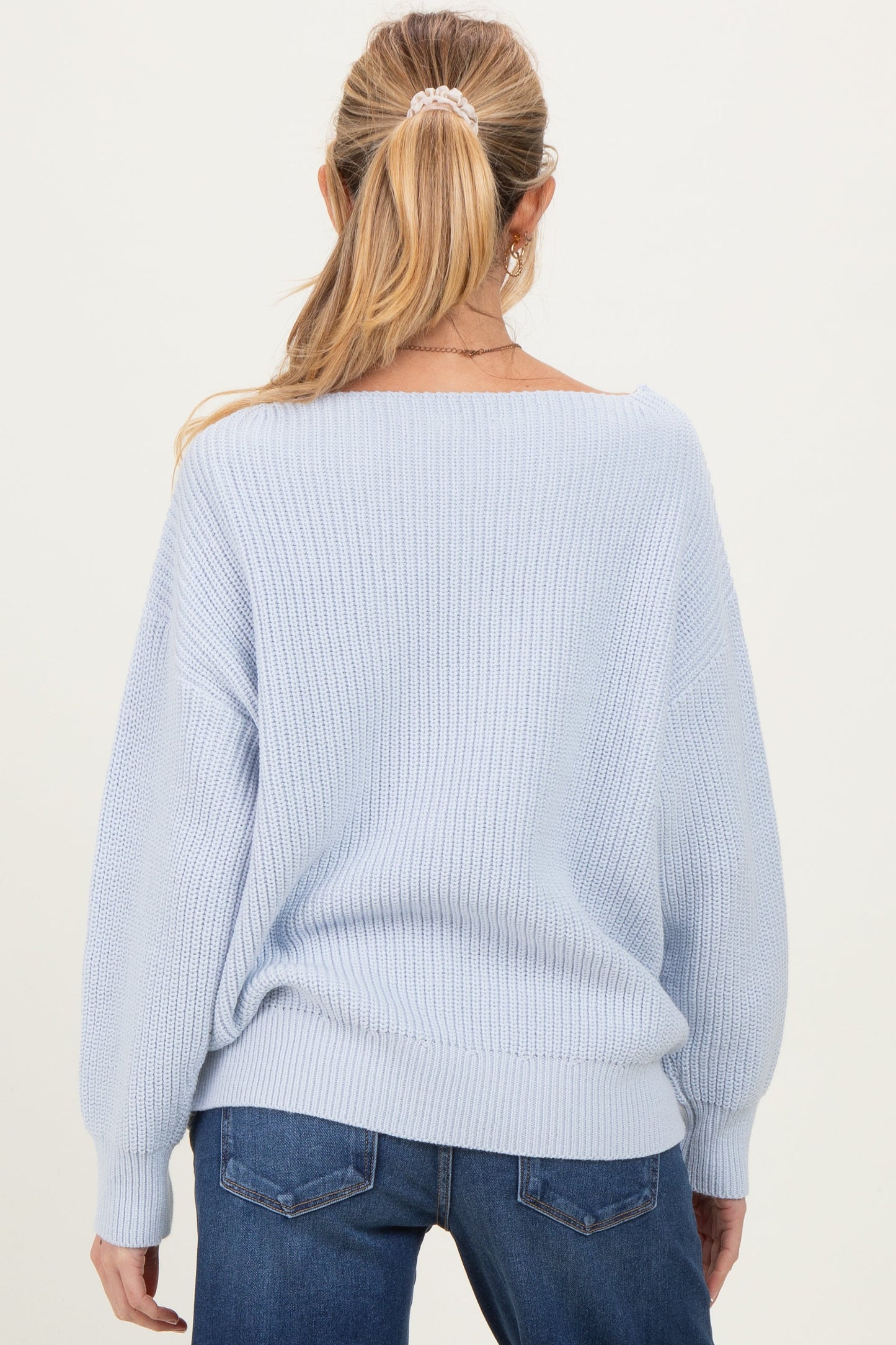Baby Blue Chunky Knit Boat Neck Maternity Sweater