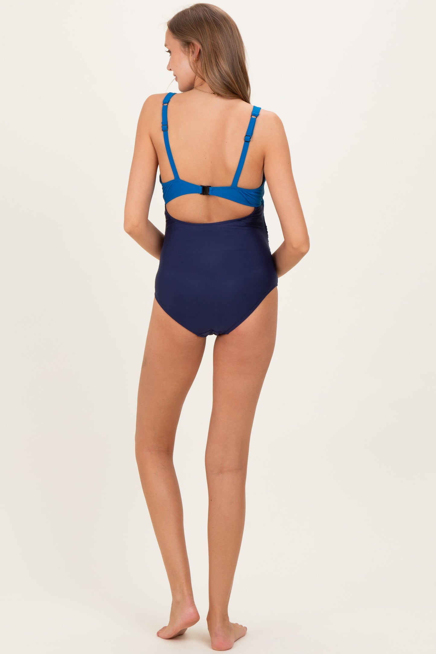Aqua Striped Color Block Cutout Maternity Swimsuit