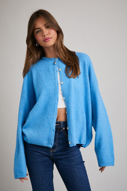 Aqua Classic Crew Neck Button Cardigan