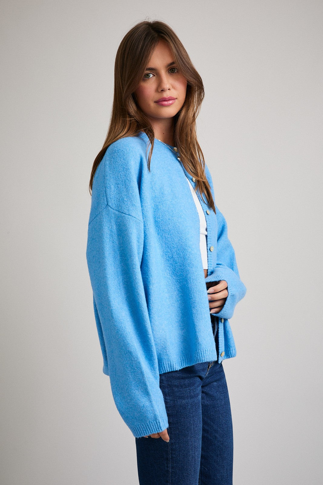Aqua Classic Crew Neck Button Cardigan