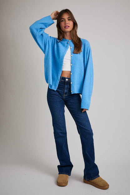 Aqua Classic Crew Neck Button Cardigan