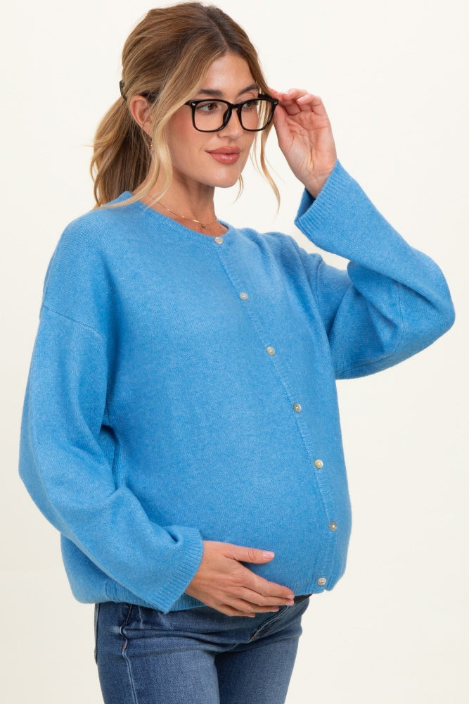 Aqua Classic Crew Neck Maternity Button Cardigan