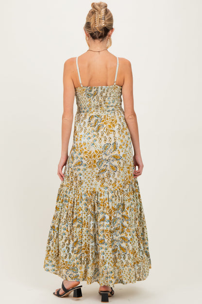 Beige Paisley Floral Twisted Front Maternity Maxi Dress