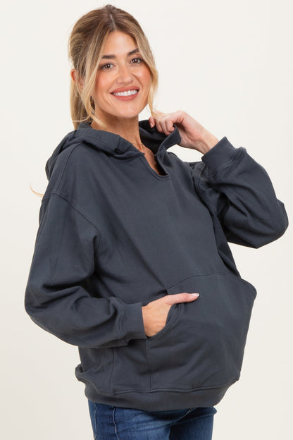 Ash Grey Split Neckline Maternity Hoodie