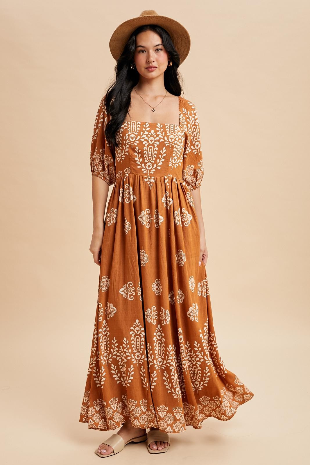 Amber Damask Print Short Sleeve Maternity Maxi Dress