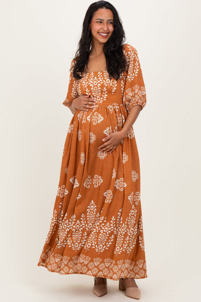 Amber Damask Print Short Sleeve Maternity Maxi Dress